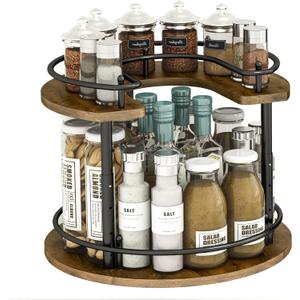 2 Tier Lazy Susan Organizer,2-Tier Spinning Spice Rack with Stable Carousel Base & 4 Height Settings for Cupboard Kitchen Countertop Dining Table Cupboard (Round)