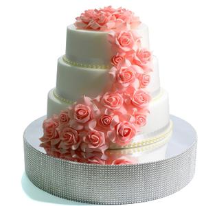 Cakebon Cake Stands - 13.5" Silver with Faux Rhinestones for Cakes and Pastries - Lightweight Polystyrene Foam for Party, Sturdy Wedding Cake Stand (14 Inches, Round)