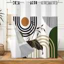 Olive Green and Gold No Hook Shower Curtain with Snap in Liner Mid Century Boho Shower Curtains for Bathroom, Abstract Modern Bathroom Curtain Hotel Fabric Bath Curtains 71"x74"