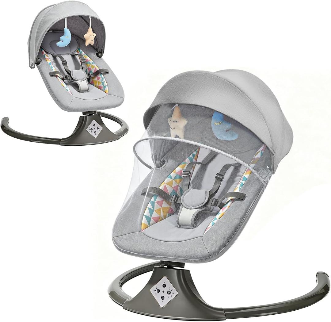 Electric Baby Swing for Infants,Multifunctional 3-in-1 Rocker,5-Speed Adjustable,Remote Control,10 Melodies,5-Point Harness,for Infants Up to 30 lbs, Up to 12 Months Easy Assembly (Gray)