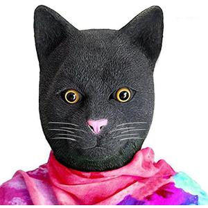 Creepy Party Cat head Mask Deluxe Novelty Halloween Costume Masquerade Purge Maske Black