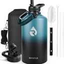 One Gallon Water Bottle Insulated, Triple Walled Vacuum Stainless Steel (Cold for 48 Hrs), Leak Proof & Non-BPA, Large Water Flask Jug with Paracord Handle & Straw Spout Lids (128 Ounces, Indigo/Black)