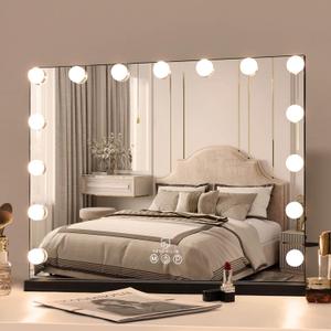 FENCHILIN Vanity Mirror with Lights,Hollywood Lighted Mirror with Dimmer Bulbs, Vanity Makeup Mirror Smart Touch Control (Black) (B-black-usb+typec Charging)