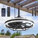 LEDIARY 20" Outdoor Ceiling Fans with Light, IP65 Waterproof Gazebo Fan with Hanging Hook, App Control for 3CCT Dimmable, Caged Plug in Ceiling Fan with Hanging Hook for Patio, Porch, Pergola