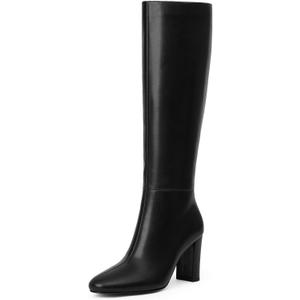 Modatope Knee High Boots Black Women Chunky Heel Fall Boots 2024 Fashion Rounded Toe Block Heel Winter Tall Boots Side Zipper Long Boots Women Size 8.5