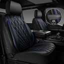 CAR PASS Piping Luxury Leather Seat Covers Full Set,5 Seats Anti-Slip Waterproof Seat Covers Compatible with Front Armrests,Universal Fit for Sendan SUV Van Truck,Airbag Compatible,Black and Blue