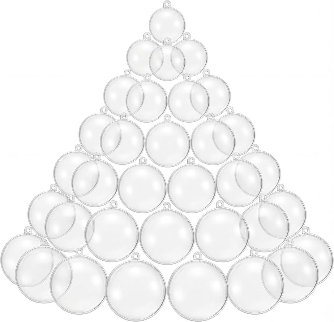 Kingrol 50-Pack Clear Plastic Fillable Ornaments, 5 Assorted Sizes (1.1"-2.75") - Snap-Open Craft Balls for Christmas Decorations, DIY Baubles & Holiday Hanging Dcor