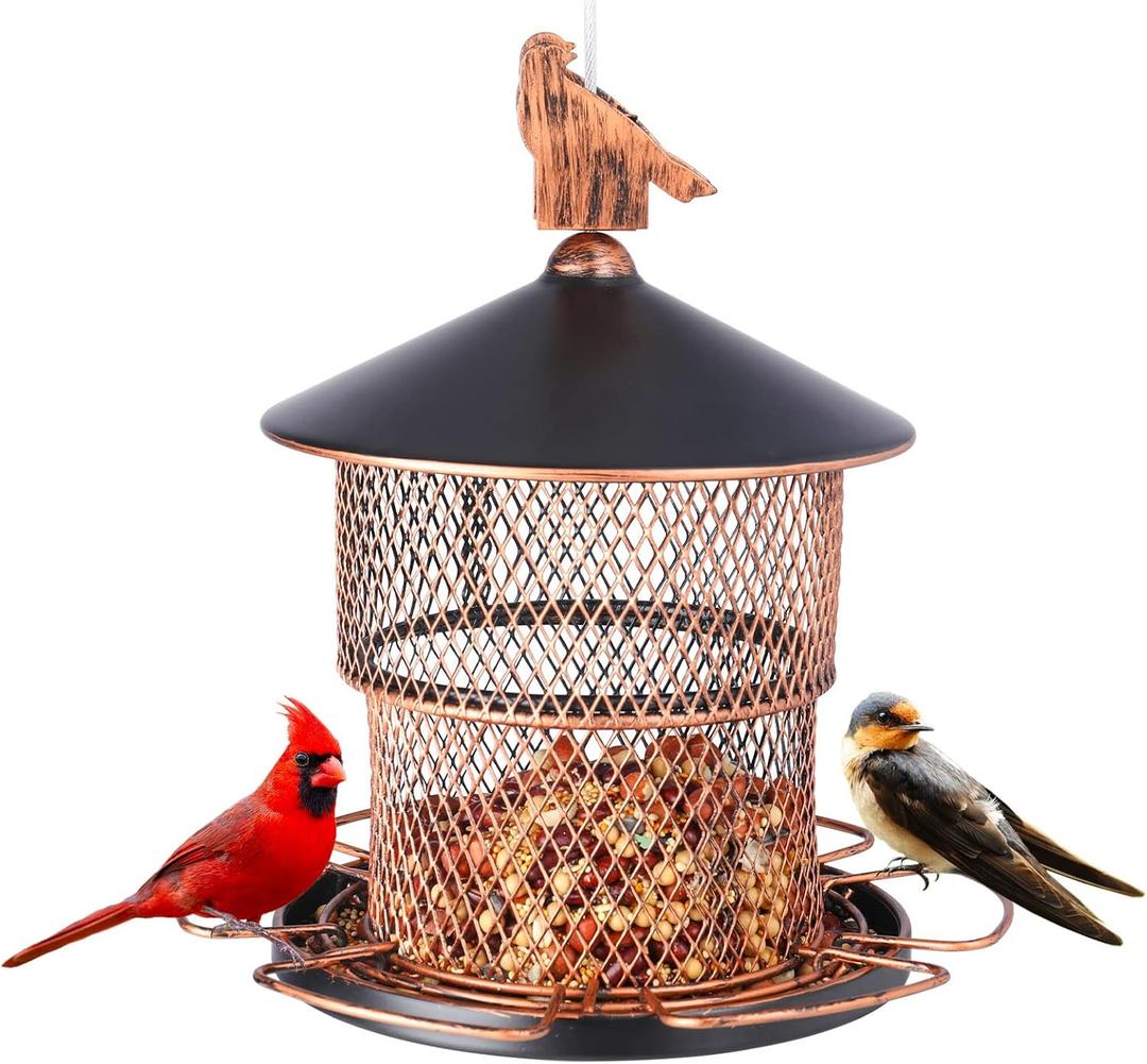 Yinns Bird Feeders for Outdoors Hanging, 4lb Large Seed Capacity Metal Birdfeeders, Wild Birds Cardinal Bird Feeder with 6 Perches