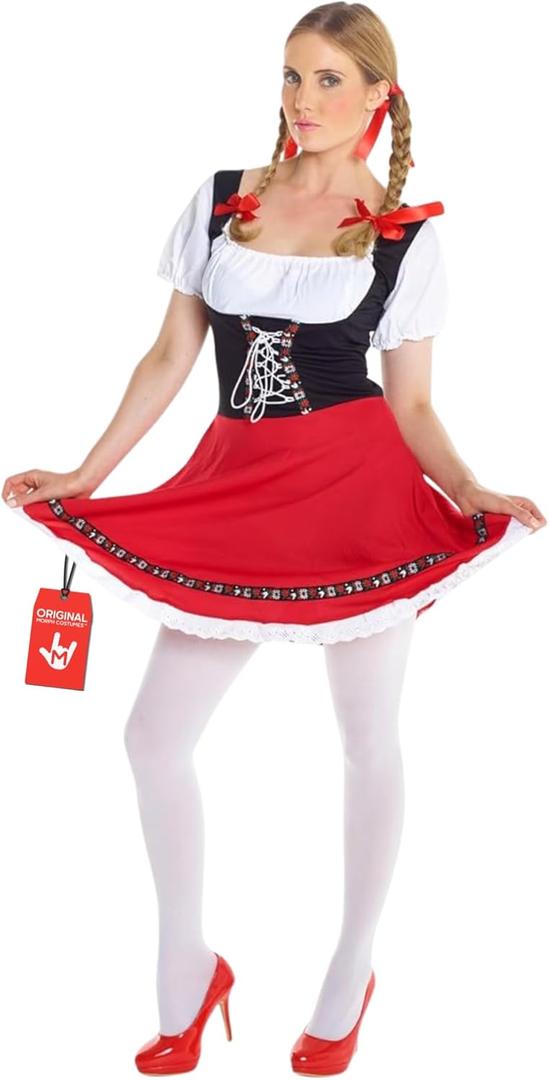 Morph Dirndl Dress for Women, Oktoberfest Costume, Traditional German Outfit, Lederhosen for Women, Festive Attire (Large)