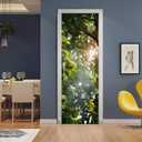 REDAMANCY Sunshine Green Leaf Plant Forest Nature Landscape Peel and Stick Door Stickers Vinyl Decals Decor Modern Self-Adhesive, Waterproof, Removable