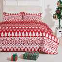 3-Piece Christmas Quilt Set Queen/Full Size Cozy Xmas Snowflake Bedding Sets Soft Christmas Tree Bedspread, Holiday Santa Quilt Coverlets Set for Home Decoration with 2 Pillow Shams,Red White