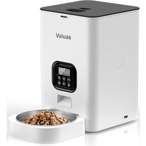 VOLUAS Automatic Cat Feeders - Timed Pet Feeder for Cats and Dogs with Dry Food Dispenser, Desiccant Bag, Programmable Portion Control, 4 Daily Meals, 10s Voice Recorder (White Opaque)