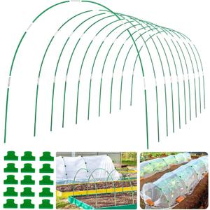 60Pcs Greenhouse Hoops Grow Tunnel Wide, 8FT Rust-Free Fiberglass Support Garden Hoops Kit for Raised Beds Plant Cloth Row Cover Netting-DIY Plant Support Garden Hoop for Netting-40Pcs Clips