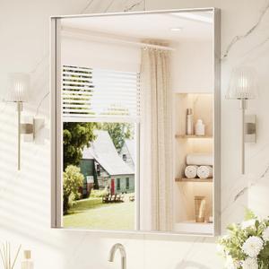 TETOTE Brushed Nickel Mirror 30" x 36" Bathroom Vanity Mirror for Over Sink Brushed Nickel, Tempered Glass, Modern Farmhouse Rectangle Frame Wall Mirrors for Bathroom, Bedroom, Entryway, Living Room