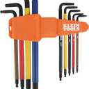 Klein Tools BLS9 9-Piece Extra-Long Hex Key Set, SAE Color-Coded L Style Ball-End Keys with Caddy, Heat-Treated, Sizes 7/64-Inch to 3/8-Inch