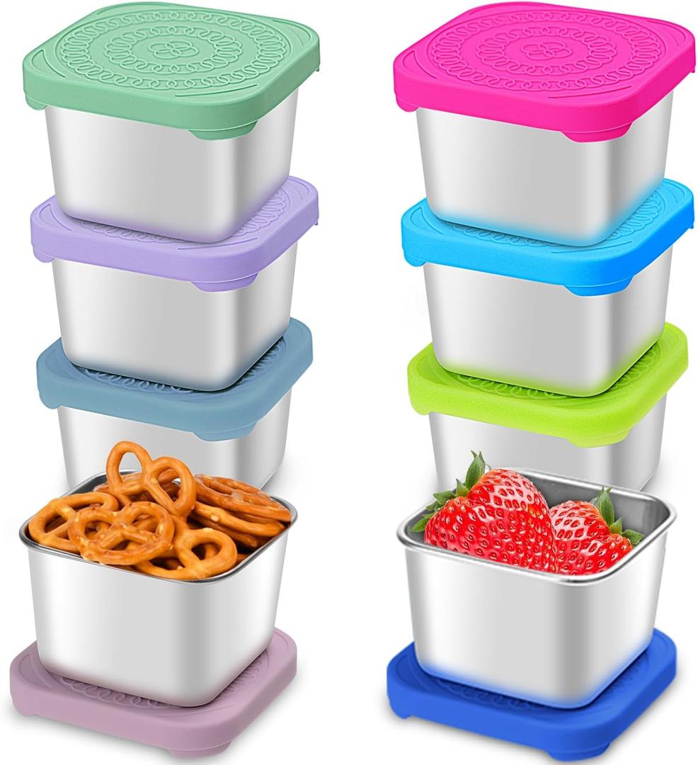 Haldane 8-pack Snack Containers for Kids, Leak-Proof Snack Pack Containers for Toddlers, Mini Stainless Steel containers with Lids, Kids Lunch Box for Daycare, School, Travel (6oz) (clolor1+2)
