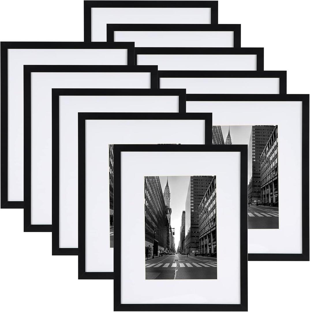 Giftgarden Black 8x10 Picture Frame Set of 10, Matted to 5x7 Picture with Mat or 8x10 Photo without Mat, Multi Frames for Gallery Wall Tabletop Display
