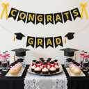 4 x Graduation Decorations 2026, Congrats Grad Banner with Ribbon Bows Black and Gold Graduation Party Decorations, Congratulation Class of 2026 Banner for Home School College Graduation
