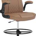 Misolant Drafting Chair, Tall Office Chair for Standing Desk, Standing Chair with Adjustable Height and Flip-up Armrest, Leather Drafting Chair, High Office Chair for Counter Height Desk (Brown)