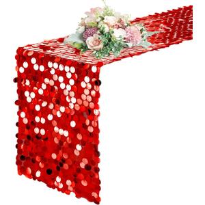 Pufogu 12 "x 108" Sequin Table Runner, Red Glitter Premium Big Sequin Table Runners, Rectangle Table Runner for Halloween, Christmas, Wedding Party, Birthday Party, Banquet Decor (1 Pack).