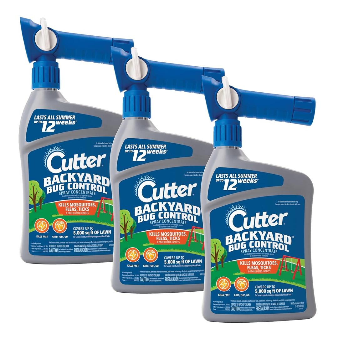 Cutter Backyard Bug Control Spray Concentrate (3 Pack), Kills Mosquitoes, Fleas & Listed Ants, 32 fl Ounce