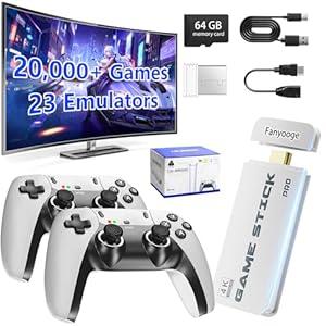 Retro Gaming Console, Retro Gaming Stick with 20, 000+ Classic Game and 23 Game Emulators, Plug & Play 4K HDMI Output Game Console Stick with Dual 2.4G Controllers (64GB)