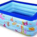 Inflatable Swimming Pool with Inflatable Soft Floor, 70" x 55" x 24" Blow Up Pool for Kids and Adults, Ocean World Kiddie Pool for Backyard, Garden, Outdoor, Party