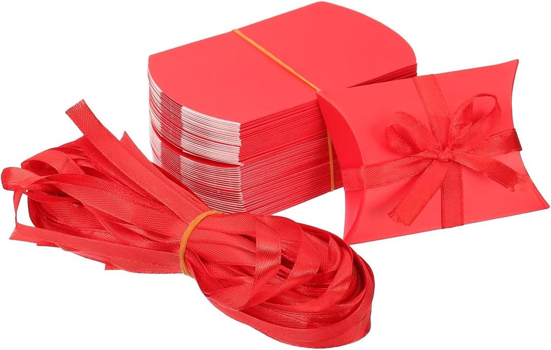 PATIKIL Small Gift Boxes, 50 Pcs 3.5x2.5x1 Inch Pillow Boxes Candy Thank You Treat for Wedding Party Favor Pen Birthday Gift Jewelry Greeting Card, Red