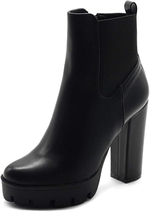 Ollio Women's Shoes Faux Suede or Faux Leather Platform Stacked High Heels Ankle Boots H107
, Size 9
