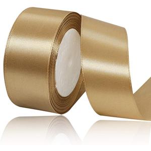 4 x Solid Color Champagne Gold Satin Ribbon, 1-1/2 Inches x 25 Yards Fabric Satin Ribbon for Gift Wrapping, Crafts, Hair Bows Making, Wreath, Wedding Party Decoration and Other Sewing Projects