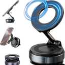 Vacuum Suction Magnetic Phone Holder for Car with 360 Degree Rotation, Handsfree Magnetic Phone Holder Mount for Smooth Surface,Foldable and Retractable Phone Holder for All Phones,Black