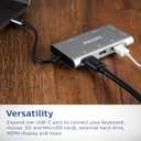 Philips USB C Hub with Power Pass-Through, 7-in-1 Multiport Adapter, 1 HDMI 4K@30Hz, 60W USB-C Power Delivery, 2 USB 3.0, 1 Ethernet, 1 SD 1 MicroSD Card Reader, DLK9120C/27