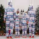 Christmas Onesie Pajamas Family Vacation Novelty One-piece Hooded Matching PJs Allover Pattern Sleepwear Nightwear (Blue, L)
