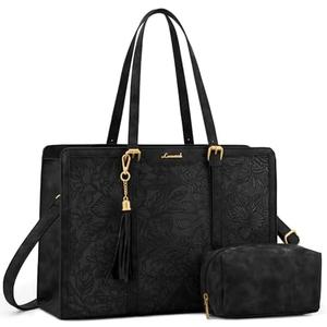 LOVEVOOK Laptop Bag for Women Vintage Leather Laptop Tote 15.6 inch Large Capacity Computer bag with Clutch Purse for Work