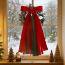 Large Red Velvet Christmas Ribbon Bow Sash for Wreath 12" x 24" Classic Xmas Tree Topper Bow Ribbons Bundle Giant Holiday Ornaments Decor for Winter Front Door Wall Window Indoor Outdoor (Red and Green)