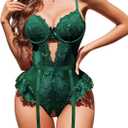 Avidlove Lace Bodysuit Lingerie for Women Sexy Garter Lingerie Set Teddy Lingerie (Medium, Dark Green)
