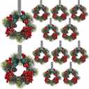 Zeyune 12 Pcs Small Christmas Wreaths for Kitchen Cabinets with Bow Ribbon Mini Cabinet Door Wreath Set Hanging Christmas Decor for Kitchen Window Outdoor Indoor, 14.96 x 7.87''(Simple Style)