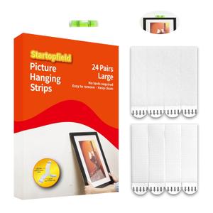 24 Pairs(48strips) Large Picture Hanging Strips Heavy Duty, Picture mounting Strips,Removable Hook and Loop Tape,Perfect for Wall Art Hanging Frames