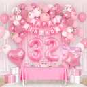 Pink 32nd Happy Birthday Decorations for Women Girls, Pink and White 32nd Birthday Party Packs with Foil Number 32 Balloons, Happy Birthday Banner, Fringe Curtains, Birthday Sash Party Supplies