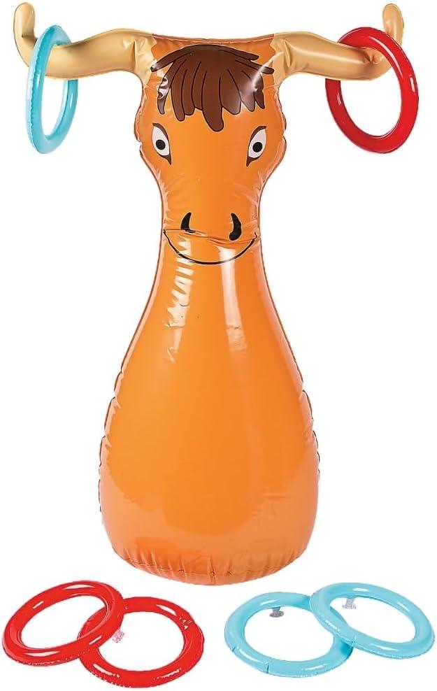 Fun Express Inflatable Bull Ring Toss Game - Premium Outdoor Games for Kids Ages 4-8 & Family | Western Carnival Party Games with 6 Rings - Backyard Lawn Games for Birthday Parties