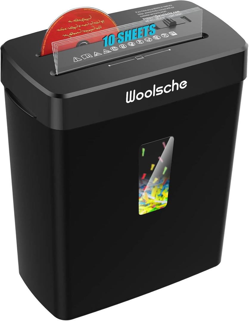 Woolsche Paper Shredder,10-Sheet Cross Cut with 3.43-Gallon Basket, P-4 Security Level,3-Mode Design - Shreds CD and Credit Card, Durable, Fast and Jam Proof for Home Office (ETL Certified)