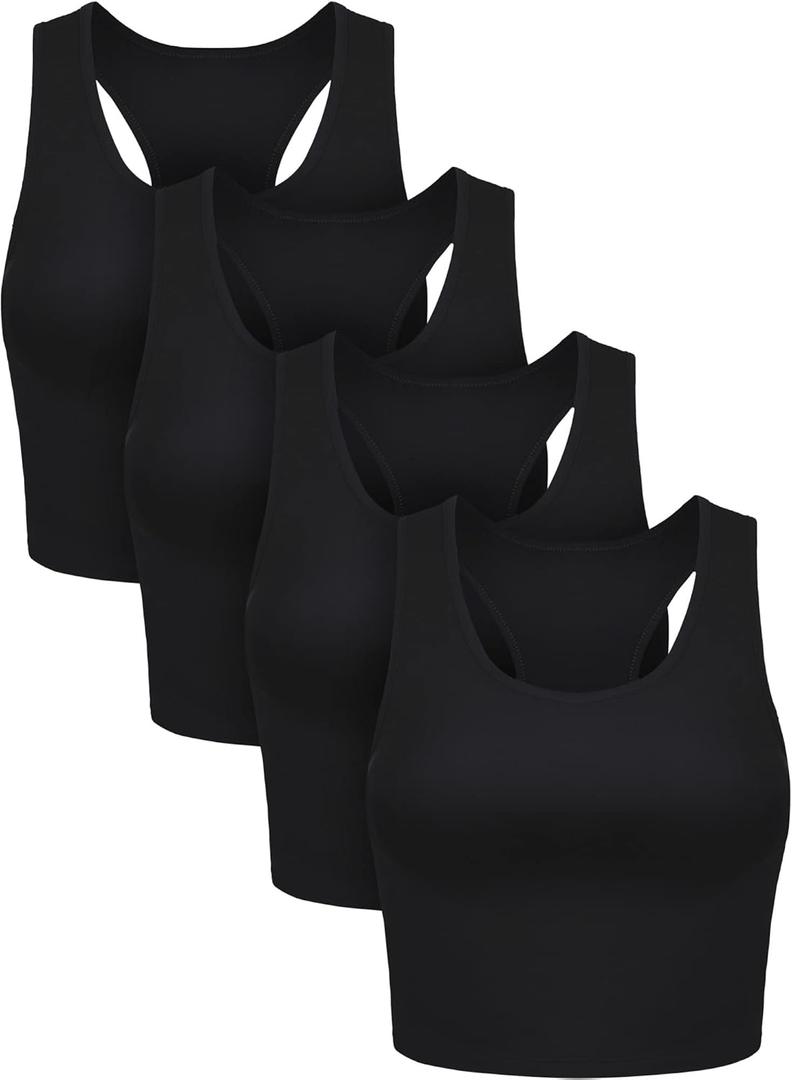 Boao 4 Pieces Basic Crop Tank Tops Sleeveless Racerback Crop Top for Women (Medium, Black)