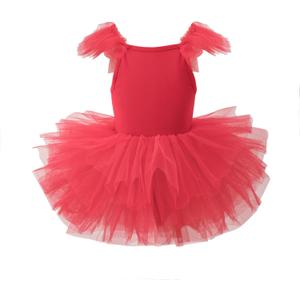 Girls Dance Tutu Dresses Ruffle Sleeve Snap Crotch Ballet Leotards Red 5-6 Years