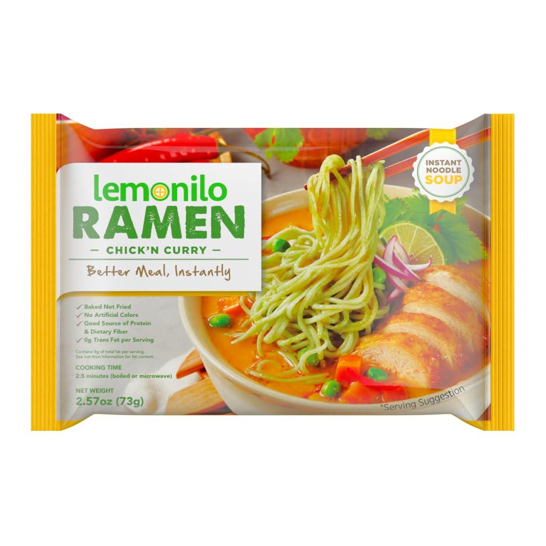 Lemonilo Ramen - Chick'n Curry Soup - Healthy Instant Ramen - Oven-Baked Noodles with Tumeric - Made with All-Natural Ingredients - Quick Meal Kit (2.57 Oz) - Single Pack (EXP 01/31/26)