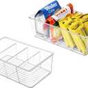 2 Pcs Clear Pantry Organizers and Storage,Plastic Storage Bins for Fridge with Removable Dividers, Kitchen Cabinet Organizers Ideal for Kitchen, Pantry, Refrigerator, Freezer, and Snack Storage (2 Pack-4 Compartment)