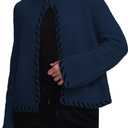 Cakulo Womens Cropped Cardigan Sweaters Bell Sleeve Trendy Fall Chunky Knit Cardigans 2025 Open Front Sweater Coats (Blue, XL)