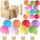 Namalu 24 Set Hot Air Balloon Centerpieces Paper Lanterns Wooden Candy Boxes with Sticks DIY Craft for Baby Shower Wedding Bachelorette Birthday Party Table Decoration(Rainbow Color)
