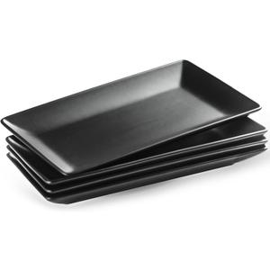 YHOSSEUN Ceramic Serving Platters Set of 4, Rectangular Serving Platters and Trays for Food, Sushi, 9.8 In Serving Dishes for Entertaining, Matte Black Serving Plate Halloween Table Decor