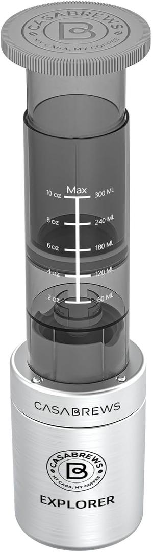CASABREWS KP3000 Portable Coffee Maker, 2 in 1 Small Travel Coffee Machine for K Cup Pod or Ground Coffee, Quick Coffee Press Kit with Stainless Steel Cup, Cup Lid, Straw and Storage Bag
