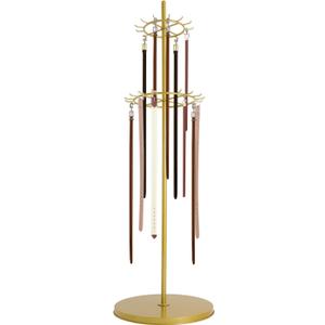 66 Inch Tall Tie Rack Belt Display Shelf, Floor Standing Belt Hanger 2 Tier Retail Scarf Stand Jewelry Necklaces Organizer Shawls Purse Shelf for Clothing Store Home (Gold)